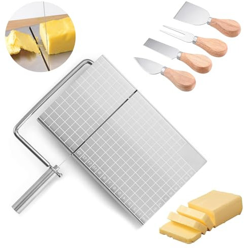 Celestia Trancheuse à Fromage en Acier Inoxydable, Coupe-Fromage-Fil, Trancheuses à Fromage pour Bloc de Fromage, Planche à Trancher le Fromage en Bloc avec échelle Précise, Coupe-Fromage Polyvalents