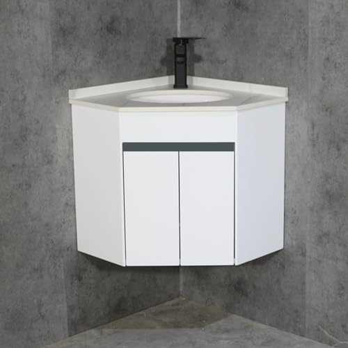 VSTQNXR Lave Main WC avec Meuble Angle Lave Main Meuble WC Suspendu Combinaison Lavabo-lavabo d'angle pour Petit Espace, Design D'ensemble De Meuble Mural(Color:White Black,Size:50cm/19.6in)