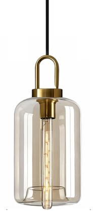 EKSED Bernsteinfarbene Glas Pendelleuchte - Vintage Messing Hängelampe mit verstellbarem Lampenschirm & E27 Fassung für Küche, Esszimmer & Schlafzimmer (C)