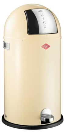 WESCO Kickboy Tretabfalleimer in der Farbe mandel, pulverbeschichtetes Stahlblech, 40 Liter Volumen, klappe aus Edelstahl, verchromter Kunststoff-Fußtritt