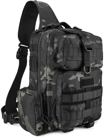 Explokit Tactical Sling Bag Mens One Strap Shoulder Backpack Fly Fishing Bag EDC Crossbody Chest Pack for Outdoor Hiking Cycling Traveling (#01-Camo Black)