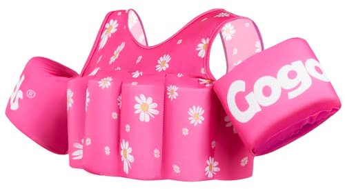 Kids Float Swim Vest with Non-Inflatable Armbands - Children's Wearable Adjustable Buoyancy Swimming Jackets, Soft and Elastic Fabric Swimming Floaties - Suitable for Ages 2-6 (15-30kg) Boys Girls