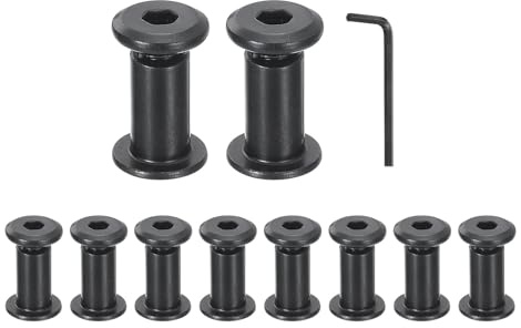 sourcing map 10 Sets M8 x 12 mm Innensechskantschraube und M8 x 18 mm Muttern mit Sechskantschlüssel, Möbelverbinderschrauben und Schrauben für Möbel-Senkkopfriemen, Linsenkopfschrauben, Schwarz