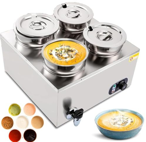 YANGYMM Bagnomaria Commerciale, scaldavivande Elettrico in Acciaio Inox per Buffet e ristoranti, 1500W, 7L X 4, Controllo della Temperatura 50-85℃, Steam Table for Restaurant