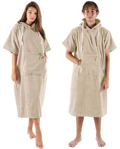 CalmyBEACH Poncho de bain en tissu éponge pour homme et femme - Poncho de surf - 100 % coton - Avec poche zippée - Capuche - Aide au changement - Peignoir de plage