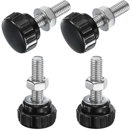 sourcing map 4 Sets Knurled Knobs Thumb Screws with Nuts Washers, Metric M8 x 30mm Male Thread 25mm Plastic Head, 304 Stainless Steel Stud Hand Knobs Clamping Thumbscrews Handles, Black