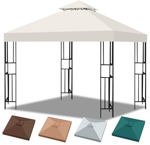 Auvent de rechange de 25,4 x 25,4 cm, housse de tonnelle à double niveau avec grille d'aération, toit imperméable et robuste avec polyester 300D amélioré pour extérieur, terrasse, jardin (beige, bord