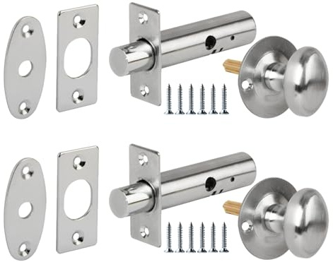 HANDLEZONE® 2 Pack Mortice Security Door Bolts, 60mm Silver Rack Bolt, with Satin Chrome Oval Thumbturns
