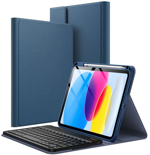 JETech Tastatur Hülle für iPad (A16) 11./1. Gen, Navy | Für 2025/2022 Modell, Magnetisch Abnehmbare QWERTZ Deutsch Bluetooth, Stifthalter, Mehrwinkelständer