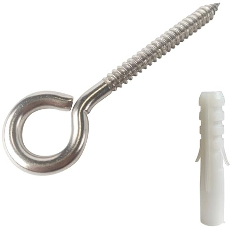 4 Sets Heavy Duty Screw Eyes M8.5, 304 Stainless Steel Industrial Eye Hooks with Wall Plugs, 71mm Thread for Maximum Grip - High Load Hanging Hooks for Outdoor String Lights, Hammock, Heavy Planters