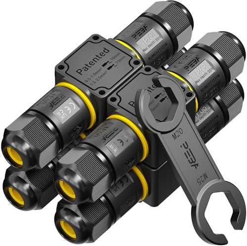 PEBA Kabelverbinder Wasserdicht 3 polig, 2-Wege IP68 Wasserdichte Kabelverbinder 4-12 mm Kabeldurchmesser, Verteilerdose außen, 3-Leiter, Verbindungsklemme mit Hebel für Outdoor, Abzweigdose 4 Stück
