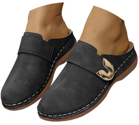 Zapatos Cerrados para Mujer Antideslizantes de Verano Zuecos de Jardín Ligeros Zuecos de Jardín Pantalones de Corcho Zapatos Cómodos de Ocio Sandalias Ortopédicas para Mujer, Negro , 42 EU