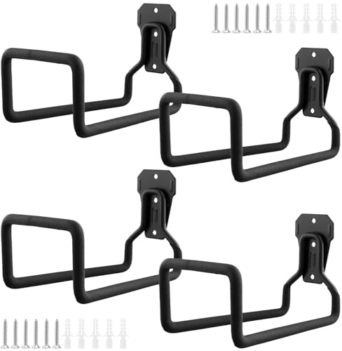 4 Stück Schlauchhalter Wand, Metall Gartenschlauch Halterung,Gartenschlauch Aufhängung für Garten Hof Garage, 15kg Belastbar, 19,5x12x13cm, Wasserschlauch Wandhalterung mit Montageset, Schwarz