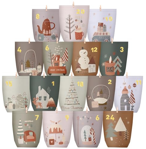 LIHAO Calendrier De L'Avent Vide à Remplir Soi Meme 2025, 24 Pcs Pochettes Sacs en Papier avec Autocollants Numérotés, Pinces en Bois, pour Bonbons Biscuits Chocolats, 17x6x22cm