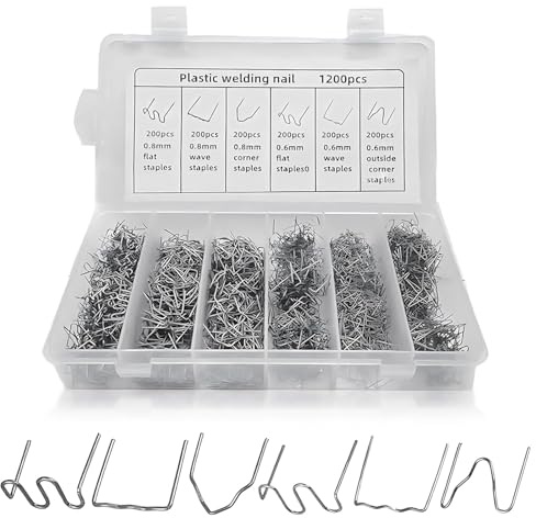 Agrafes Chaudes,Baguettes de Soudage Agrafe Chaude Clou, Agrafes Chaudes en Acier Inoxydable, Soudure Plastique Clou de Soudure pour Réparation de Pare-Chocs de Voiture,1200 Pièces 0.6mm/0.8mm
