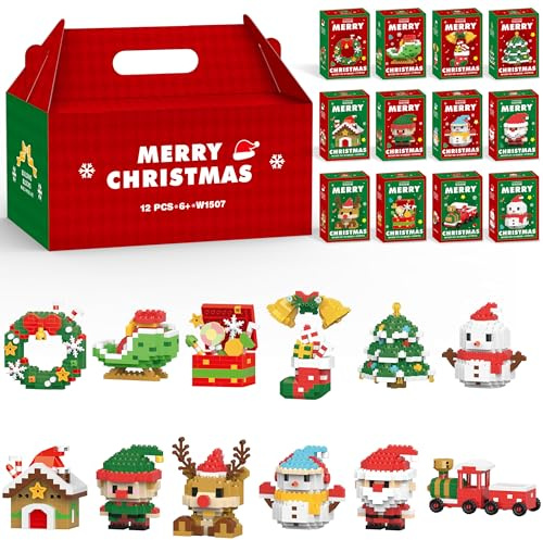 PICKONA 12-Pack Christmas Building Blocks Gift Set Mini DIY Holiday Figures & Ornaments Creative Fun Building Toys for Kids & Adults Festive Gift Box for Christmas Decor and Holiday Play