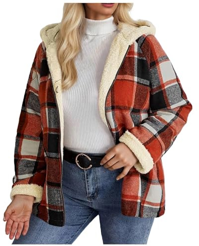 Veste Femme Hiver Épaissir Veste Flanelle Carreaux Imprimé avec Polaire Doublure Peluche Loisirs Doublée Sweat à Capuche Manches Longues Hoodie avec Zippe et Poches Automne Hiver Manteau d'hiver