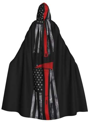 HJFCZH Capa con capucha de hacha de bombero con diseño de bandera de línea roja para Halloween, para adultos, capa con capucha súper grande con pajarita, sin cremallera