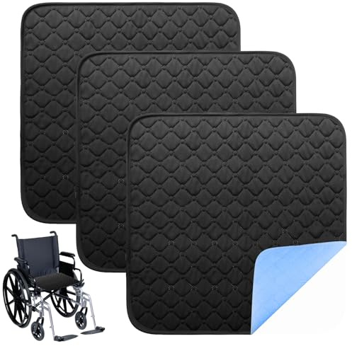 3 Stück Waschbare Inkontinenz Sitzauflage, 50x50cm Wasserdicht Inkontinenz Sitzauflage, Wiederverwendbar wasserdichte & Saugstarke Unterlage für Rollstuhl, Auto, Sofa(Schwarz)