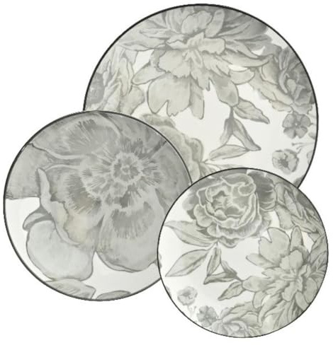 Servizio Piatti per 6 Persone in stoneware 18 pezzi per Lavastoviglie modello (bouquet grigio)