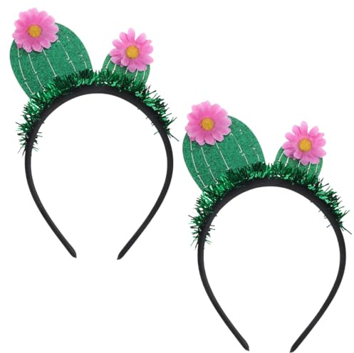 Gadpiparty Pack of 2 Cactus Headbands with Flowers and Tassels, Funny Hair Accessories for Carnival, Costume Parties, Halloween (Green)