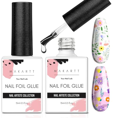 Makartt Nail Foil Glue Gel für Nail Art – Nail Foil Kleber für Transferfolie, Starke Haftung für Gel, Acryl, Dip Powder & Naturnägel, DIY Maniküre & Salon 2Pcs *15ml