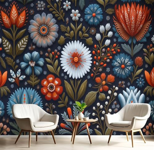 Carta Da Parati Effetto 3D America Vintage Floreale 450×315cm, Fotomurali Non Tessuto XXL, Decorazione Poster Arte Murale Squisito Fiori per Casa Ufficio Camera Letto Soggiorno