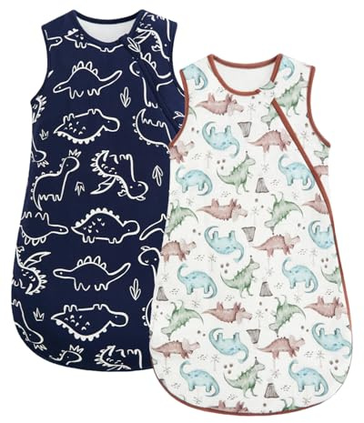 WYTbaby 2er Pack Baby Schlafsack 1.5 Tog, 100% Baumwolle Babyschlafsack für Kleinkind Neugeborene Jungen Mädchen 0-6 Monate,Marineblau