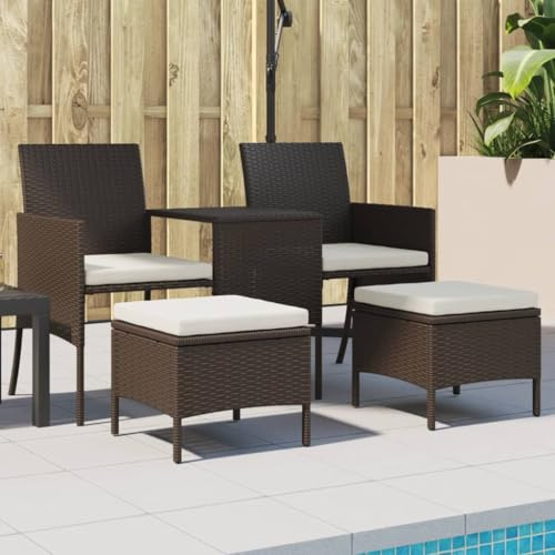 Owoxanthellate Set da giardino a 2 posti, marrone, crema, 152 x 62 x 85 cm, in rattan sintetico, con sgabelli e tavolo da tè, per balcone, terrazza, giardino, piccolo lounge