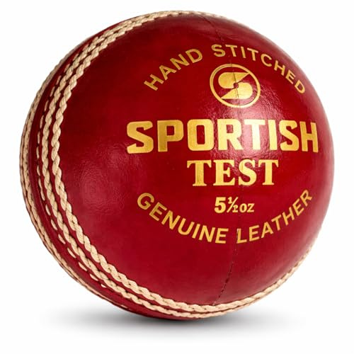 Premium Leather Cricket Test Ball – Hand Stitched Match & Practice Ball | Genuine Leather Construction, Machine & Hand Stitched, Ideal for Outdoor Adult Match Play and Training Sessions