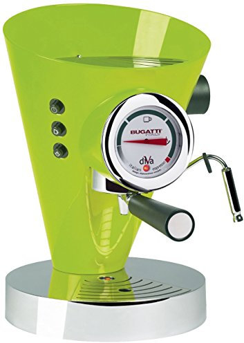 BUGATTI, Diva, Macchina da Caffè Espresso e Cappuccino, per caffè macinato in polvere e cialde, 15 bar, 950 W, Capacità 0.8 Litri, Design Elegante (Verde Mela)