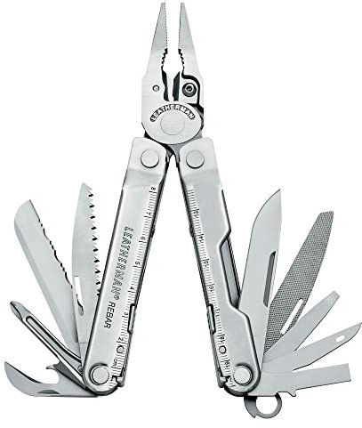 LEATHERMAN - Rebar, kompaktes Multi-Tool mit 17 wichtigen Werkzeugen, aus rostfreiem Stahl, mit Leder Holster