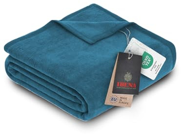 Ibena Porto XXL Decke 220x240 cm – Baumwollmischung weich, warm & waschbar, Tagesdecke Petrol einfarbig