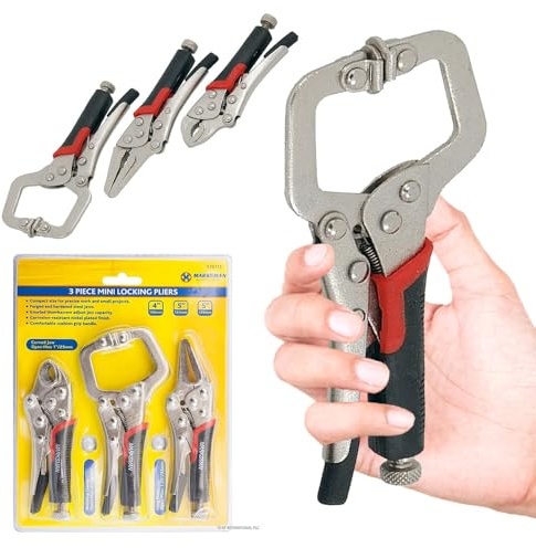 3Pc Mini Grip Mole Locking Pliers - Clamp Welding Car Garage Set | Easy Grip Handle, Quick-Release and Self-Locking Design for Easy Use, Ideal for Gripping, Clamping