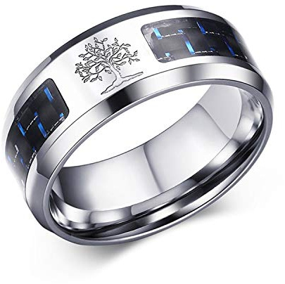 OIDEA Vintage Edelstahl Biker Gravur Lebensbaum Herren Ringe, Ehering Verlobungsring Bandring, Schwarz Silber für Männer