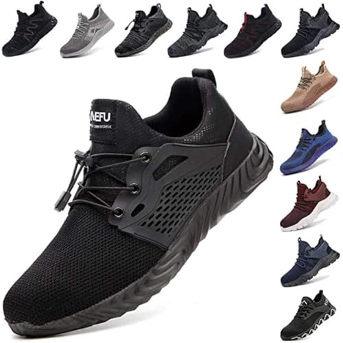 Scarpe Antinfortunistiche Uomo Donna Scarpe da Lavoro con Punta in Acciaio Scarpe da Cantiere Leggere Traspiranti Sneaker Sportive di Sicurezza Nero Blu Grigio Verde Rosa 36-48 EU Nero 46