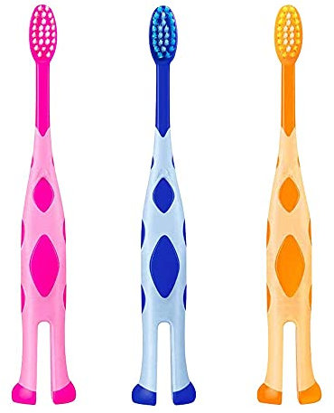 ZKSMNB Kid’s Toothbrush, Manual Toothbrush with Extra Soft Bristles and Standing Base, Suitable for Over 2 Years Old, 3 Pack