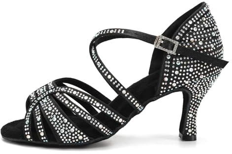 HROYL Scarpe da Ballo Donna Latino Salsa e Bachata Scarpe Ballo da Sala,L356-7.5,Nero,EU 42
