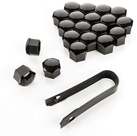 LST 20x Abdeckkappen Sechskant Radschrauben Kappen Set 17 mm schwarz glänzend