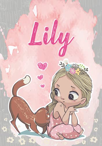 Lily: Notebook A5 | Personalized name Lily | Birthday gift for women, girl, mom, sister, daughter ... | Cute little girl with cat | 120 lined pages journal, small size A5 (ca. 6 x 9 inches)