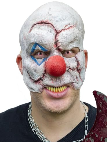 Maskworld Vernarbter Horror-Clown Maske aus Latex - Halbmaske - Gruselmaske - ideal für Halloween, Karneval, Motto- & Grusel-Party