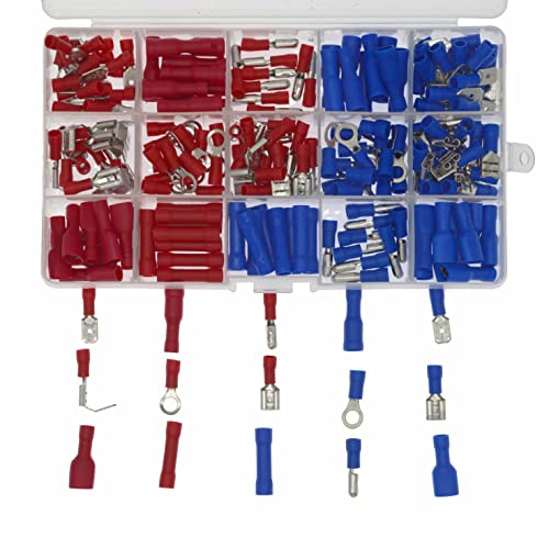 Surriba Kabelschuhe Set Vollisoliert 200tlg, Kabel Quetschverbinder Steckverbinder Kfz Rundstecker Klemmen Elektro, Paket Stoßverbinder Sortiment für Anfänger