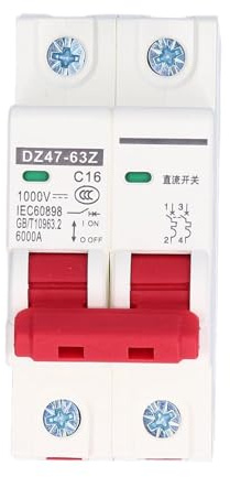 DEWIN Leitungsschutzschalter, DC Leistungsschalter Hutschienenmontage Sicherungsautomat für Photovoltaik-Solar, Elektromotorrad, Elektroauto 2P 16A DC 1000V