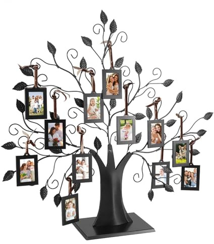 Ejoyous Arbol Genealogico para Fotos, Marco de Fotos de árbol Genealógico, 6 Colgantes/12 Fotos Colgantes Familiares, árbol de Visualización con Marcos de Fotos Colgantes(L-Con 12 marcos de fotos)