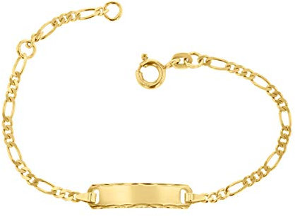JC Trauringe Baby- & Kinder ID-Armband Goldarmband 585 Gold 14 cm I Figaro Armband mit Gravur Taufarmband Gold Namensarmband Kinderschmuck | Nickelfrei | Made in Germany I 5.53053