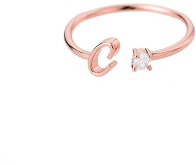 Bungsa Buchstaben Ring roségold Zirkonia-Kristall aus Metall - biegbarer Fingerring/Zehenring Toering für Damen, Kinder & Herren - C