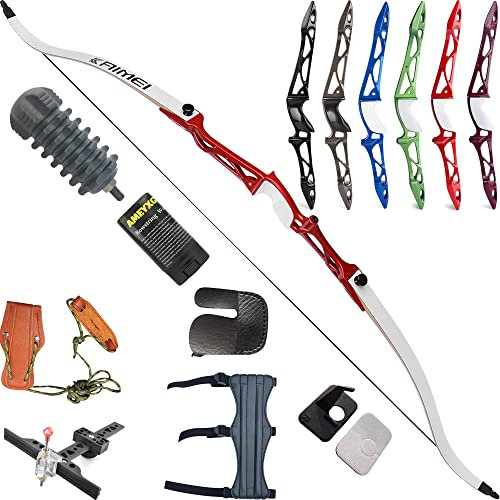 wolfman Bogenschießen Recurve Bogen Set Erwachsene 66/68/70 Zoll 12-40 lbs Bogen Set Praxis Bogen Wettbewerb Bogen Jagd Bogen für Bogenschießen Club Schießwettbewerb Rechtshänder(Rot, 70/24Lbs)