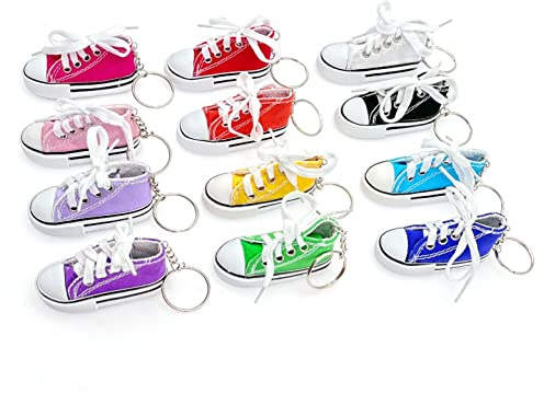 JZK 12x Mini sneakers keychains, canvas shoes keyrings for party favours, birthday party giveaways for boys girls, backpack key chains, graduation party favours, children party keepsakes