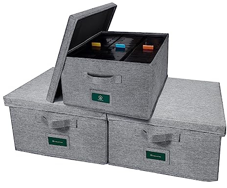 T WaveTree VHS Aufbewahrungsbox mit Deckel, 3 Stück, praktischer VHS-Aufbewahrungskoffer mit Index-Etiketten, 36,7 x 34,9 x 21,6 cm, VHS-Halter, Aufbewahrungsbehälter zur Aufbewahrung von bis zu 126