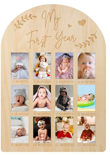 PEUTIER Rahmen für Das Erste Jahr, Fotoanzeige Mein erstes Jahr Holz-Meilensteintafel 12 Monate Baby-Bilderrahmen für 1. Geburtstag Kinderzimmer Dekoration Neugeborene Baby Andenken (43 x 30,5cm)